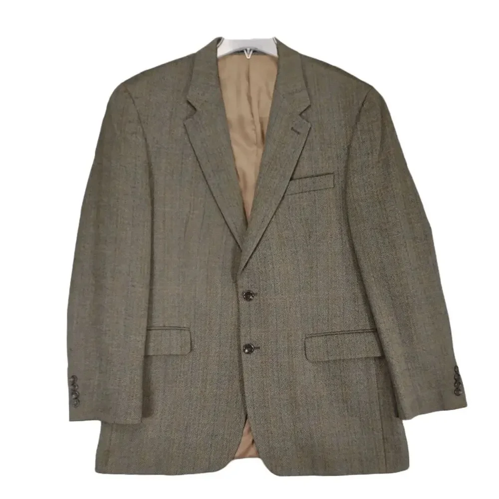 Vtg 90s Y2K IZOD Men's 44L 100% Wool Herringbone Tweed Sports Coat Blazer Jacket